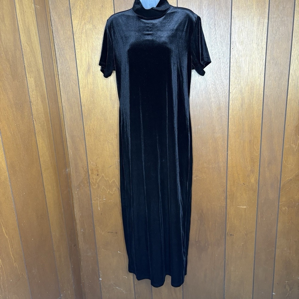 Vintage 90s Maurices Dress L‎ Black Velvet Goth Minimalist Grunge Dark Academia